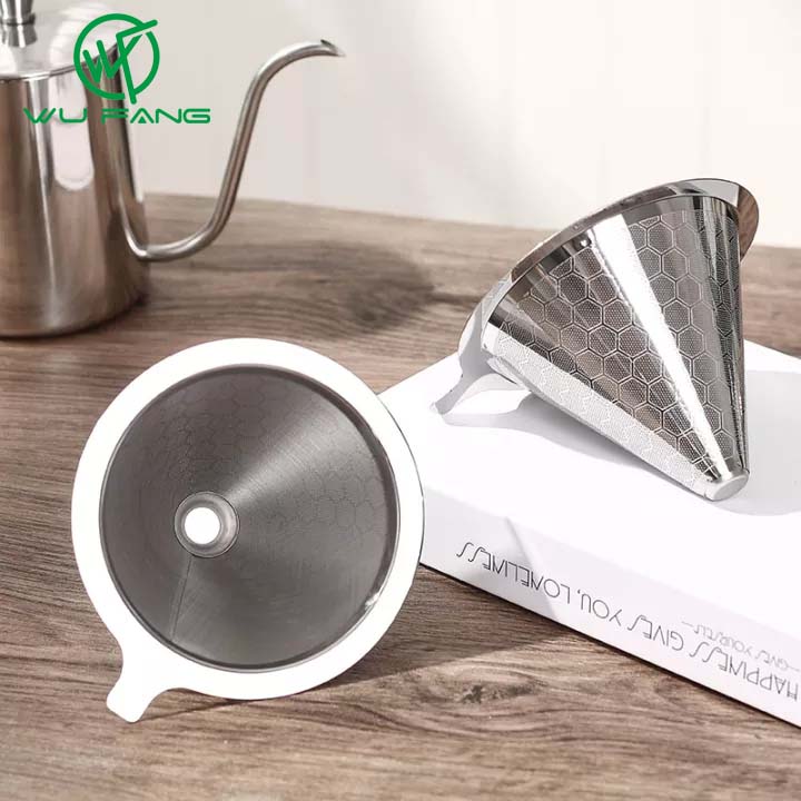 Phụ Kiện Nhà Bếp WU FANG, Bộ Lọc Cà Phê S/M/L Màn Lọc Bạc Hai Phễu 1 Cái Dụng Cụ Pha Cà Phê Lưới 250 Bằng Thép Không Gỉ