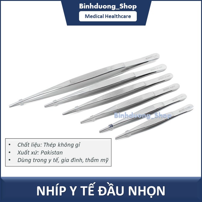 Nhíp y tế thẳng - nhọn - không mấu dùng để gắp bông băng, dụng cụ trong y tế, spa, thẩm mỹ