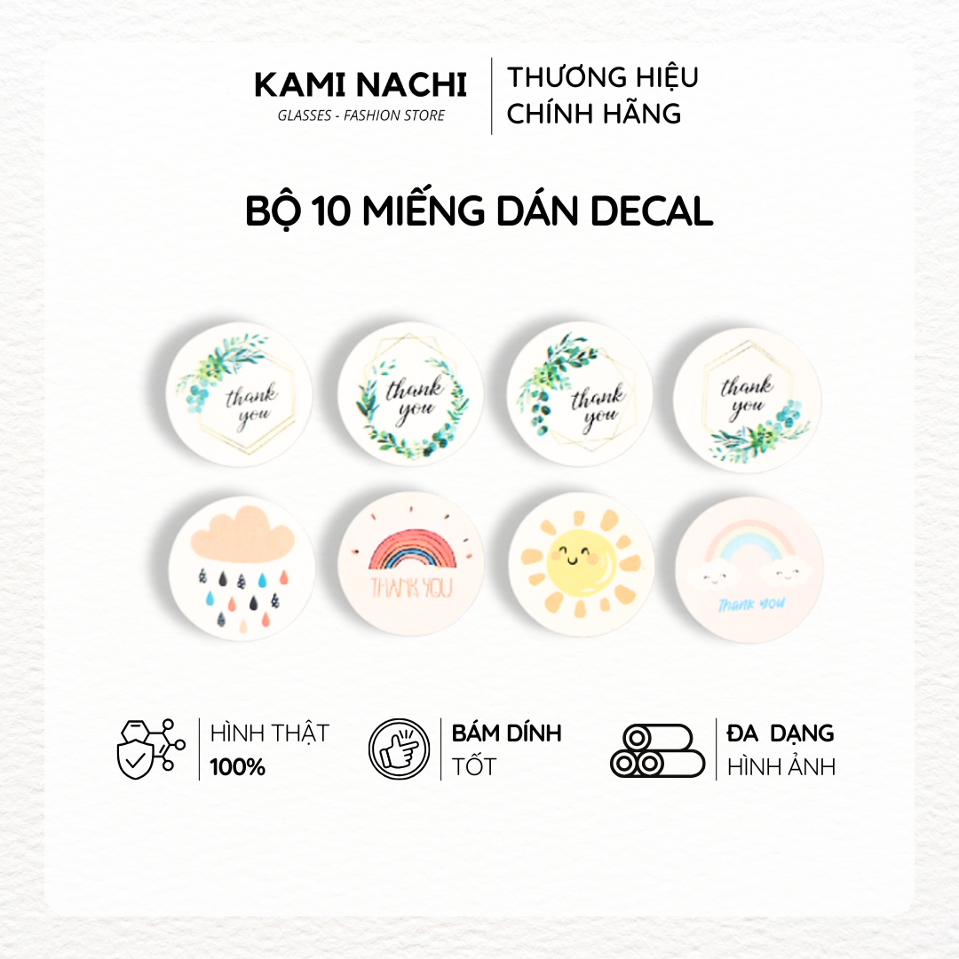 Bộ 10 miếng nhãn dán decal hình tròn chữ cảm ơn kami nachi
