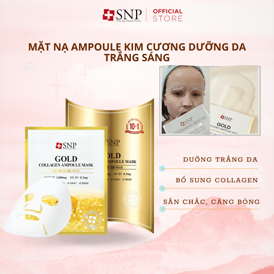 Bộ mặt nạ dưỡng da săn chắc tinh chất collagen vàng snp gold collagen ampoule mask