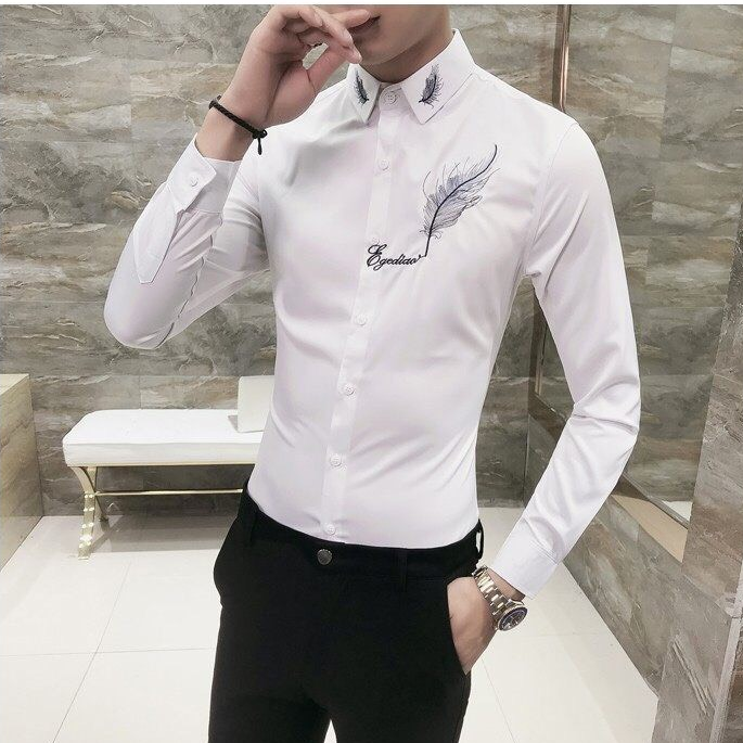 ÁO SƠ MI NAM CAO CẤP THÊU CHIẾC LÁ JK 015 TSMON