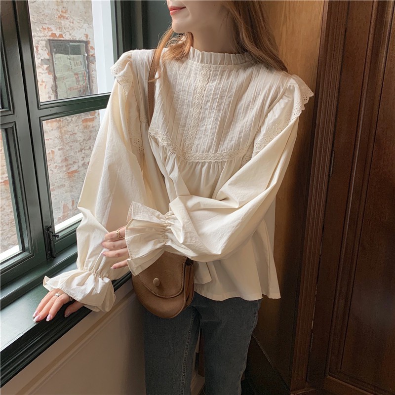 Áo babydoll cổ bèo tay chun tiểu thư Ulzzang (hàng QC) 2 mầu