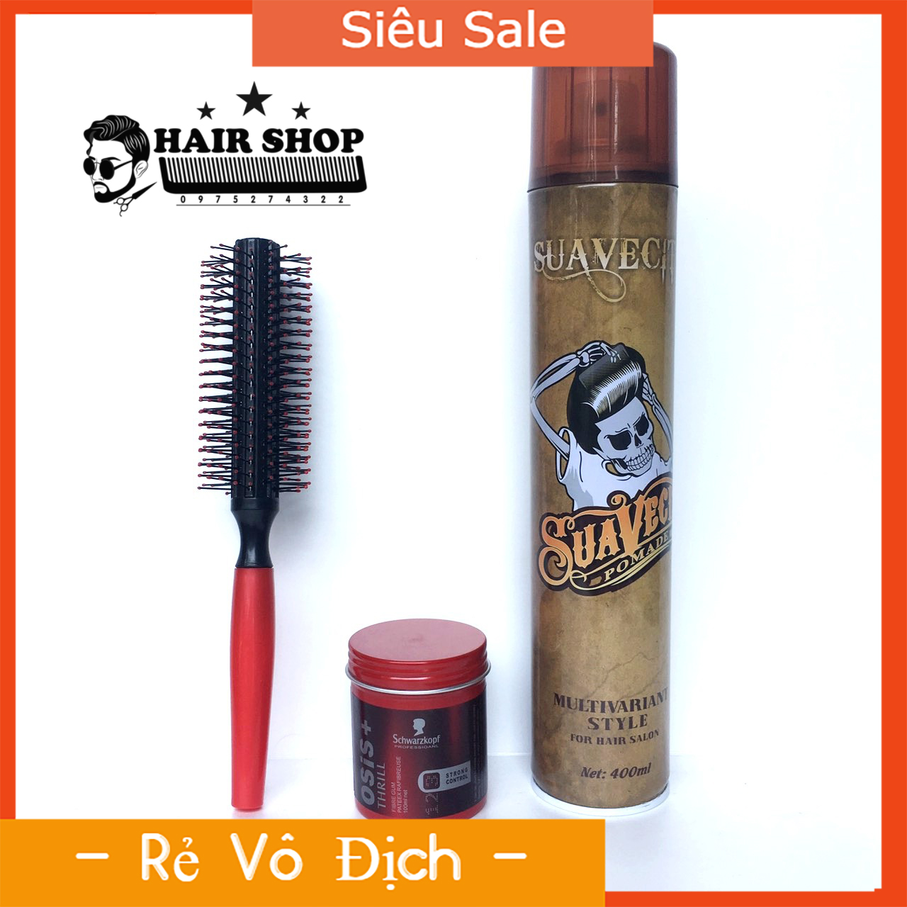 [Hót] Combo Gôm Xịt Tóc Suavecito + Sáp Vuốt Tóc Osis Thrill Tặng Lược