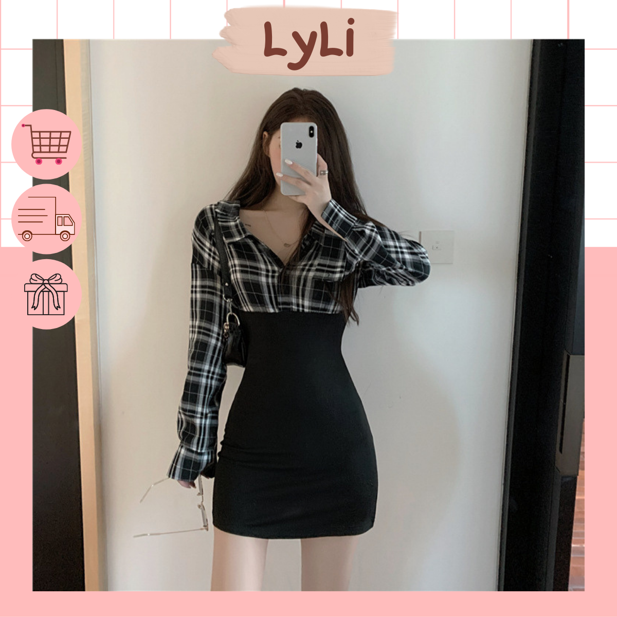 Đầm váy body liền thân sơ mi tay dài quyến rũ