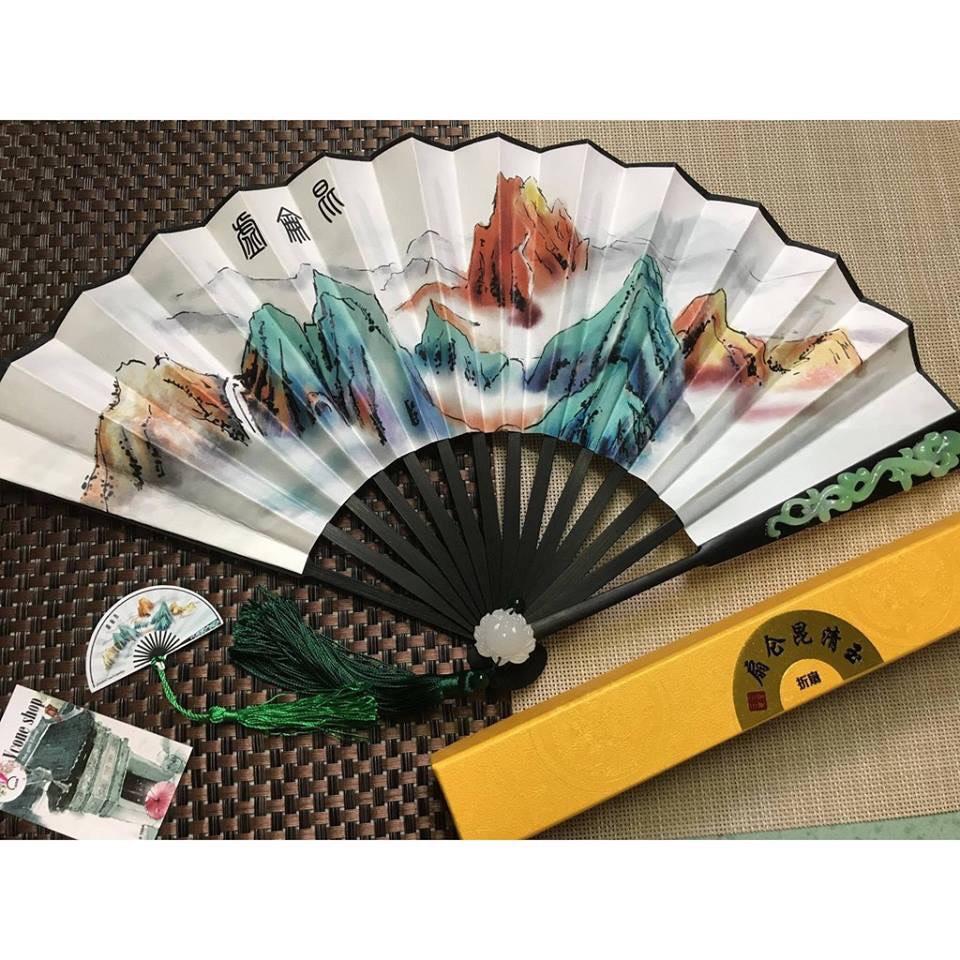 (Tặng kèm bookmark) Quạt ngọc thanh côn luân phiến tam sinh tam thế Bạch Thiển bản giấy kèm hộp quạt xếp cầm tay phong cách Trung Quốc