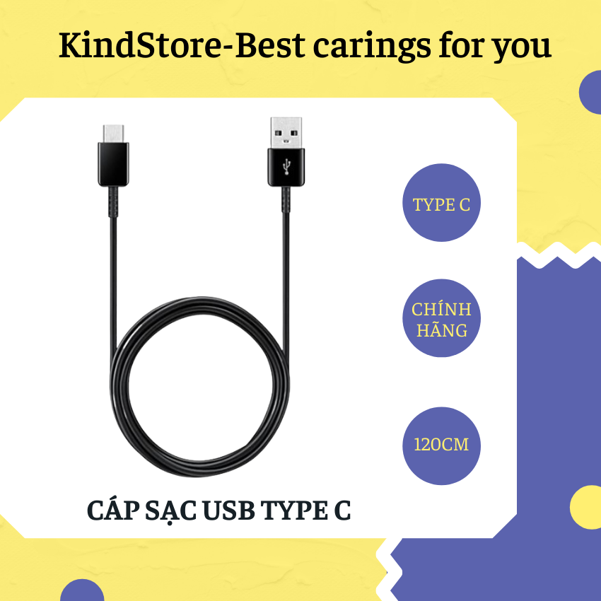 Cáp sạc USB type C Samsung chính hãng sạc nhanh chiều dài 120cm phù hợp với các dòng điện thoại Android