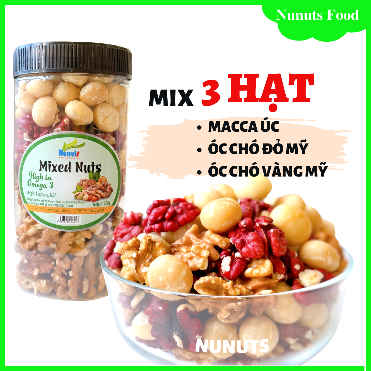 Mix hạt dinh dưỡng gồm 3 loại( macca Úc, óc chó đỏ Mỹ, óc chó vàng Mỹ) shop Thúy Anh