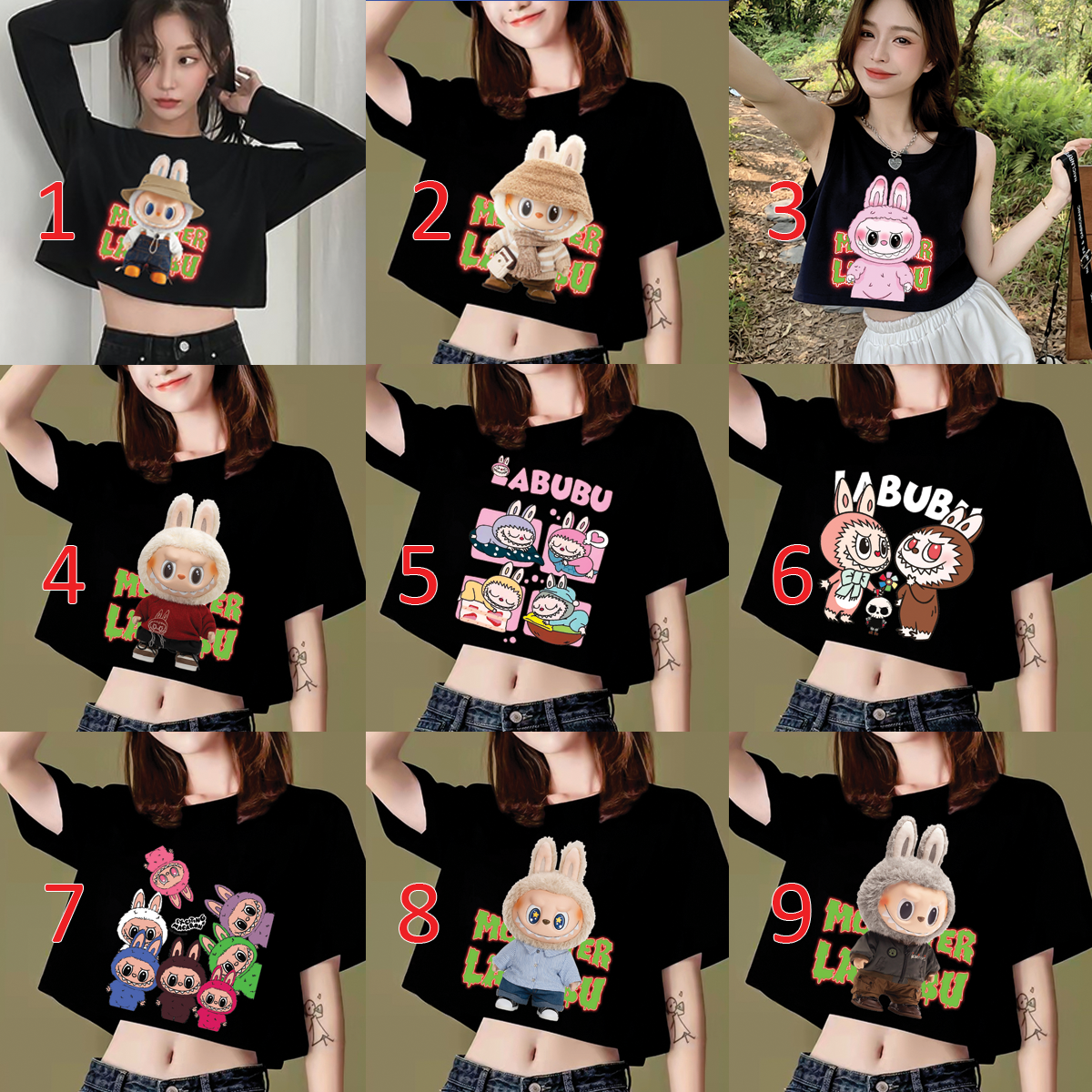 Áo Labubu Hottrend, áo croptop phom rộng, áo croptop phom ôm, áo tập nữ, áo sát nách nữ, áo thun gấu, áo thun nữ kiểu tôn giáng, vải 100%cotton mát mềm minh, hình in to rõ và sắc nét
