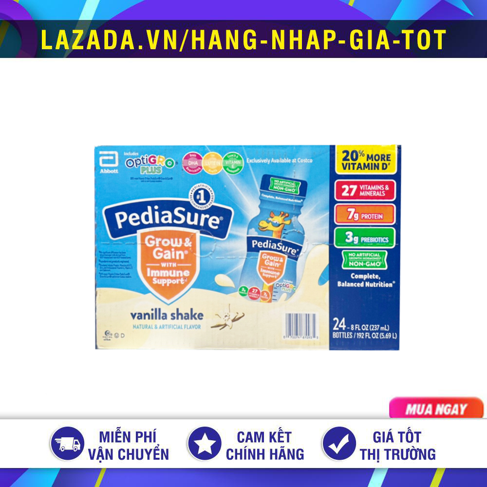 Thùng 24 chai sữa nước pediasure optigro vanilla shake 237ml mỹ - date 1.2024