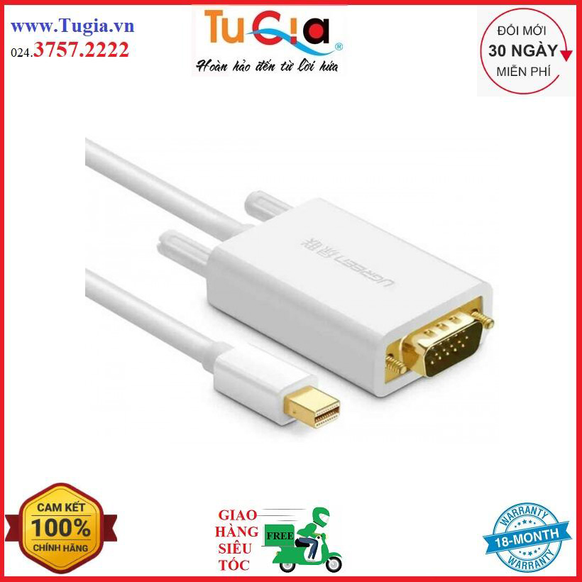 Cáp chuyển đổi Mini Displayport to VGA dài 2m 10406 chính hãng Ugreen màu trắng - Hàng chính hãng