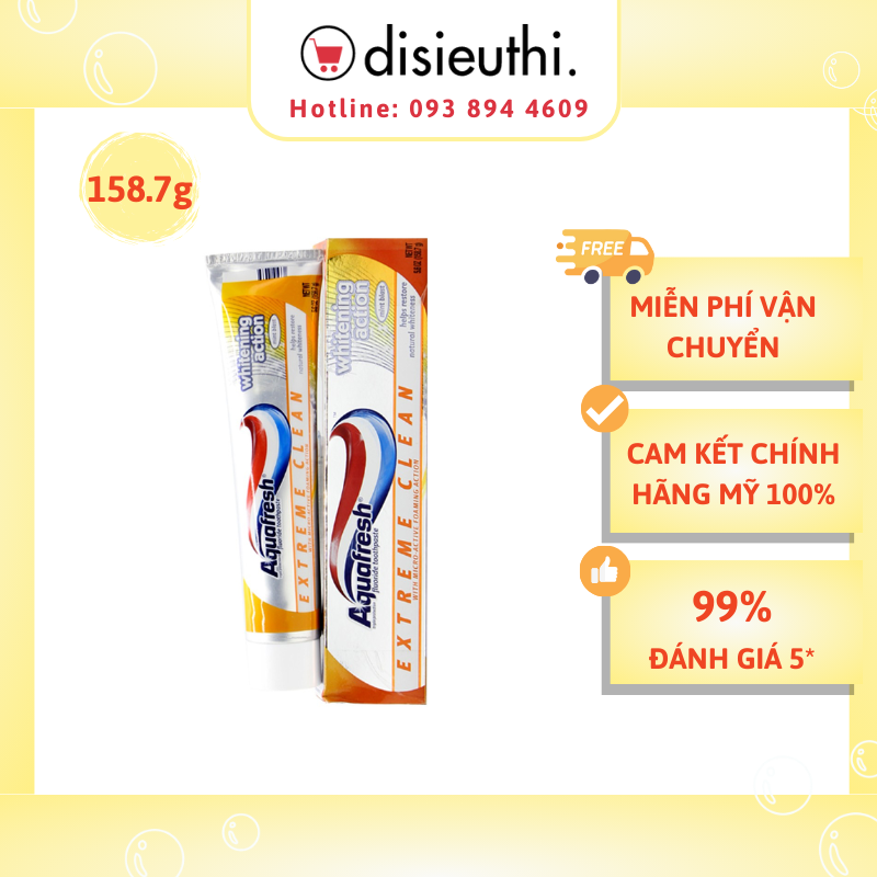 Kem đánh răng aquafresh whitening action 158,7g hàng nội địa mỹ làm trắng răng giúp hơi thở thơm mát toothpaste aquafresh whitening action 158,7g
