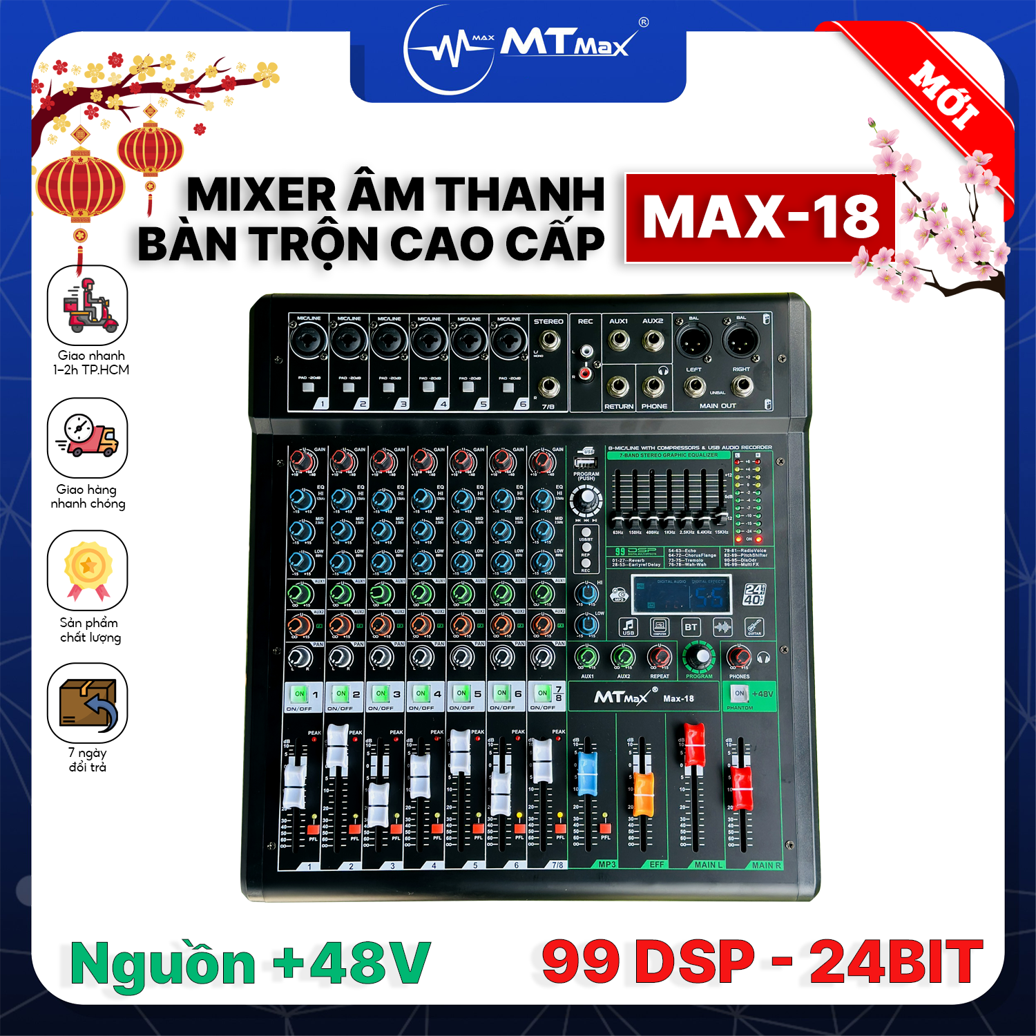[PHIÊN BẢN GIỚI HẠN - ƯU ĐÃI GIÁ TỐT] Mixer MTMAX MAX18 – 6 Dường Line Tích Hợp Nguồn 48V, 99 Hiệu Ứng DSP, Hát Livestream, Thu Âm, Karaoke Với Dàn Âm Thanh Gia Đình