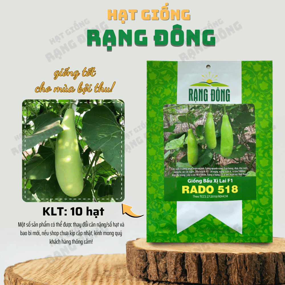 Hạt giống Bầu Xị Lai F1 Rado 518 (10 hạt) sinh trưởng khỏe, kháng bệnh tốt, trồng quanh năm - Hạt giống Rạng Đông