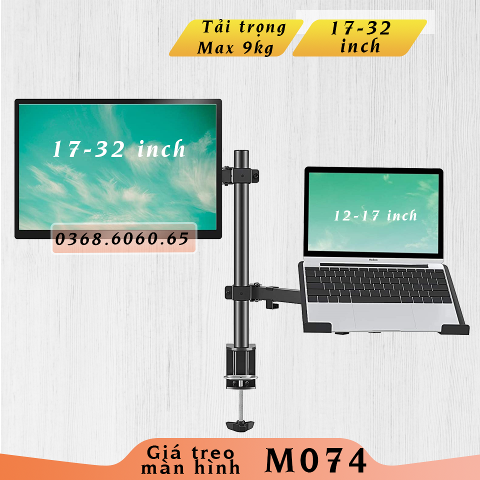 M074 - giá treo hai màn hình/ giá đỡ hai màn hình máy tính- kẹp bàn