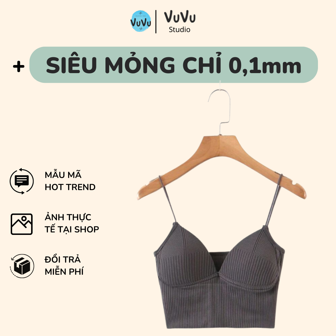 Áo bra nữ 2 dây - áo bra nữ gân tăm có đệm ngực 4 màu bassi freesize