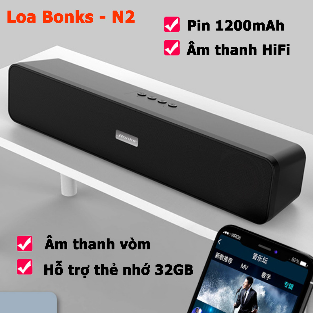 Loa Bluetooth 5.0 Siêu Trầm Siêu Bass Bonks N2 - Âm thanh HiFi (4 loa trong 1)