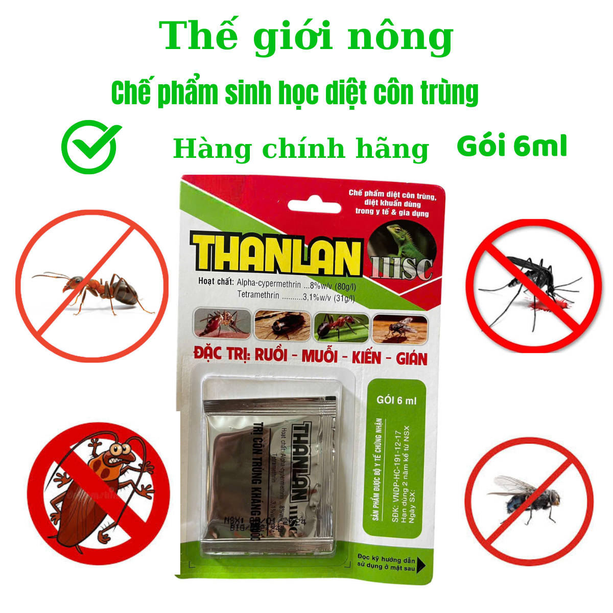 Chế phẩm diệt muỗi, ruồi, côn trùng, khuẩn dùng trong y tế và gia đình - an toàn, hiệu quả - dạng gói 6ml