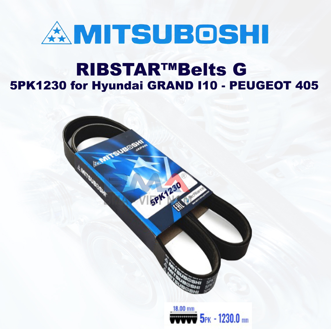 Dây curoa tổng mitsuboshi 5pk1230 cho hyundai grand i10 - peugeot 405