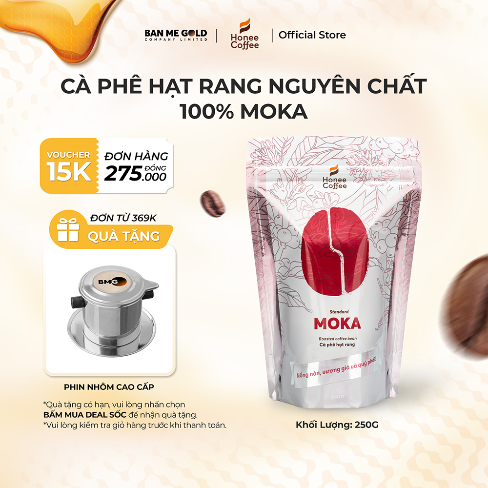 Cà Phê Moka Hạt Rang Mộc (Cơ Bản) - 250g/500g/1kg - Cafe Rang Xay Nguyên Chất Chính Hãng Ban Me Gold - Honee Coffee
