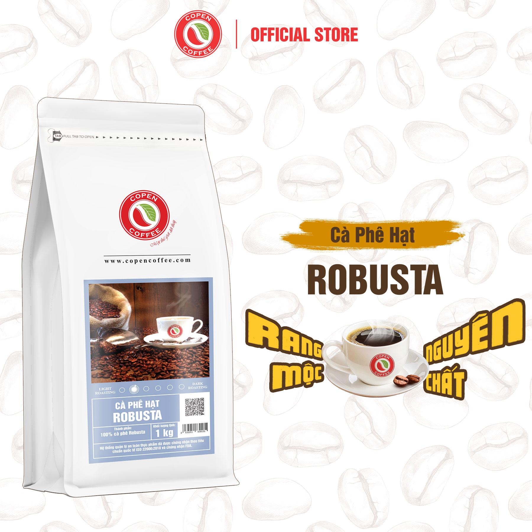  Cà phê hạt Robusta gói 1kg  Q  - Rang mộc nguyên chất - Đắng nhẹ thơm nồng hậu vị sâu - Pha máy pha phin - Copen Coffee 