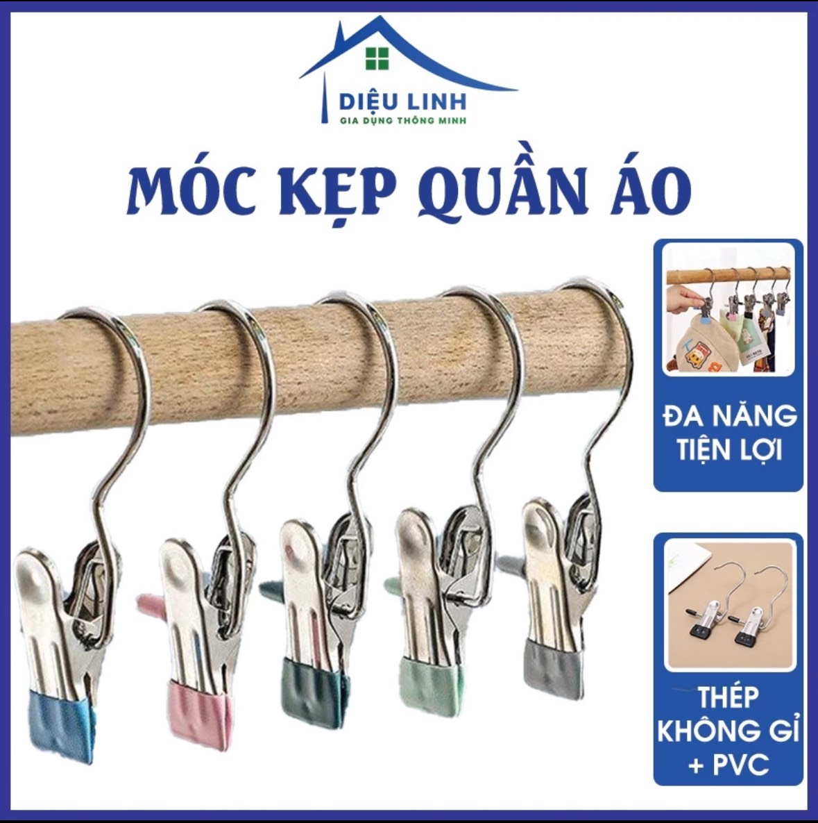 Móc Kẹp Đơn Treo Quần Áo, Bằng Inox Bọc Nhựa PVC Tiện Ích, Đa Năng Dieulinhshop