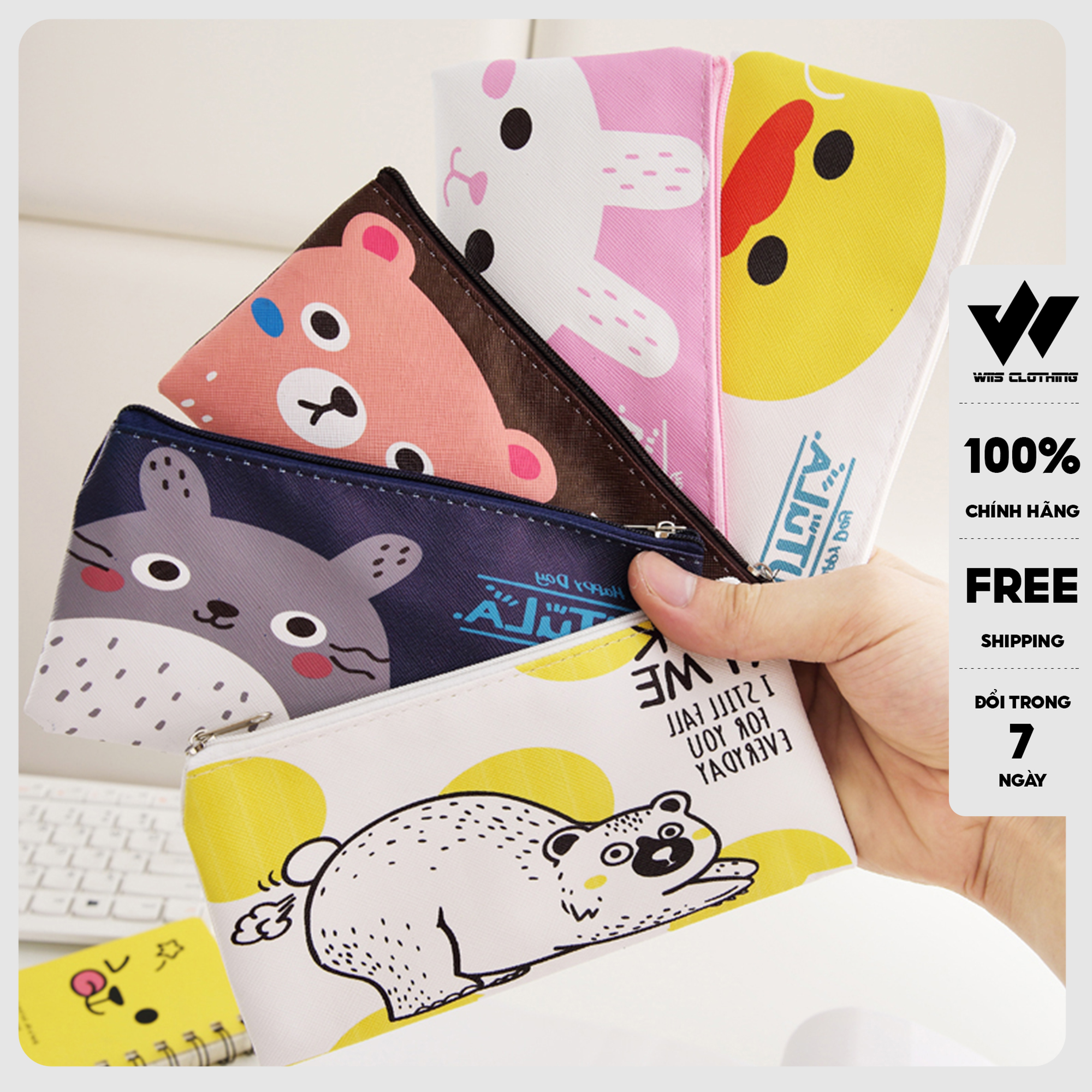 Bóp đựng bút WIIS da Pu đựng viết, điện thoại, mắt kính kich thước 18.5CM x 9CM