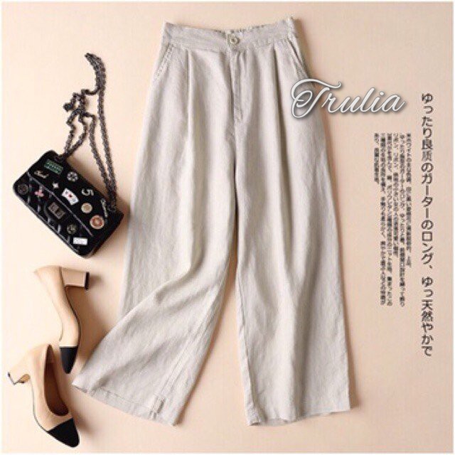 quần culottes ống suông dáng dài cúc khóa chun lưng kiểu nhật nhiều màu