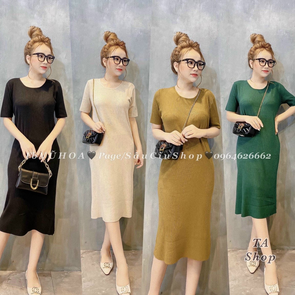 Váy len suông gân tăm cổ tròn QC - bigsize mặc được