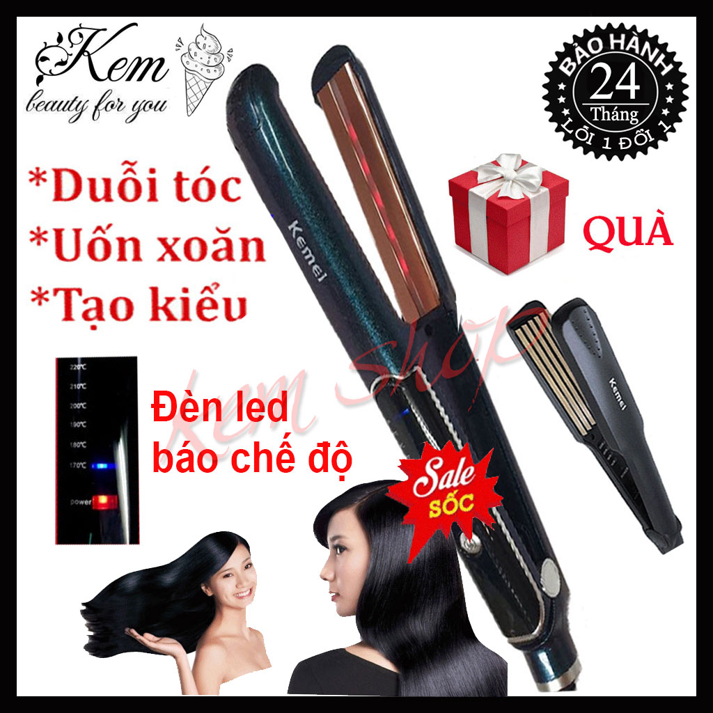 [Tặng máy dập xù] Máy uốn ép tóc duỗi tóc làm xoăn đa năng chính hãng km 460 với 6 mức chỉnh nhiệt không lo hại tóc