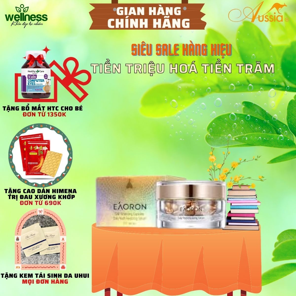 Viên serum đậm đặc dưỡng trắng da Eaoron SWF Whitening Capsules Úc