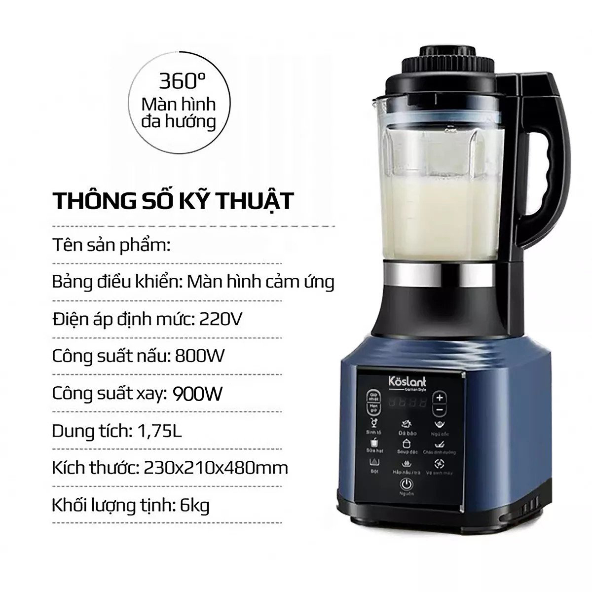 Máy làm sữa hạt, máy xay nấu đa năng, máy xay sinh tố, máy làm đá bào, máy làm sữa hạt KOSLANT
