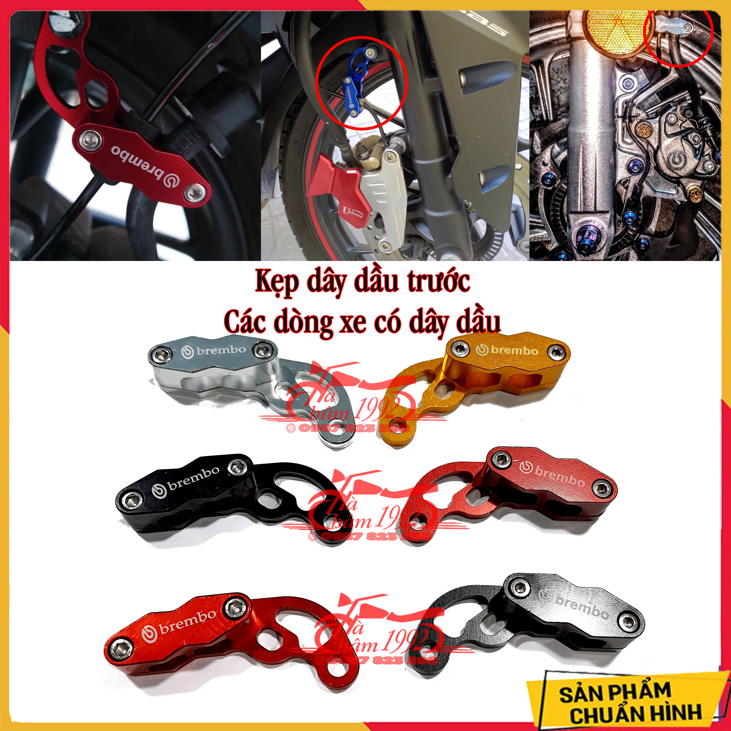 Pat kẹp dây dầu trước logo brembo, bát kẹp dây dầu trước, móc kẹp dây dầu trước sh