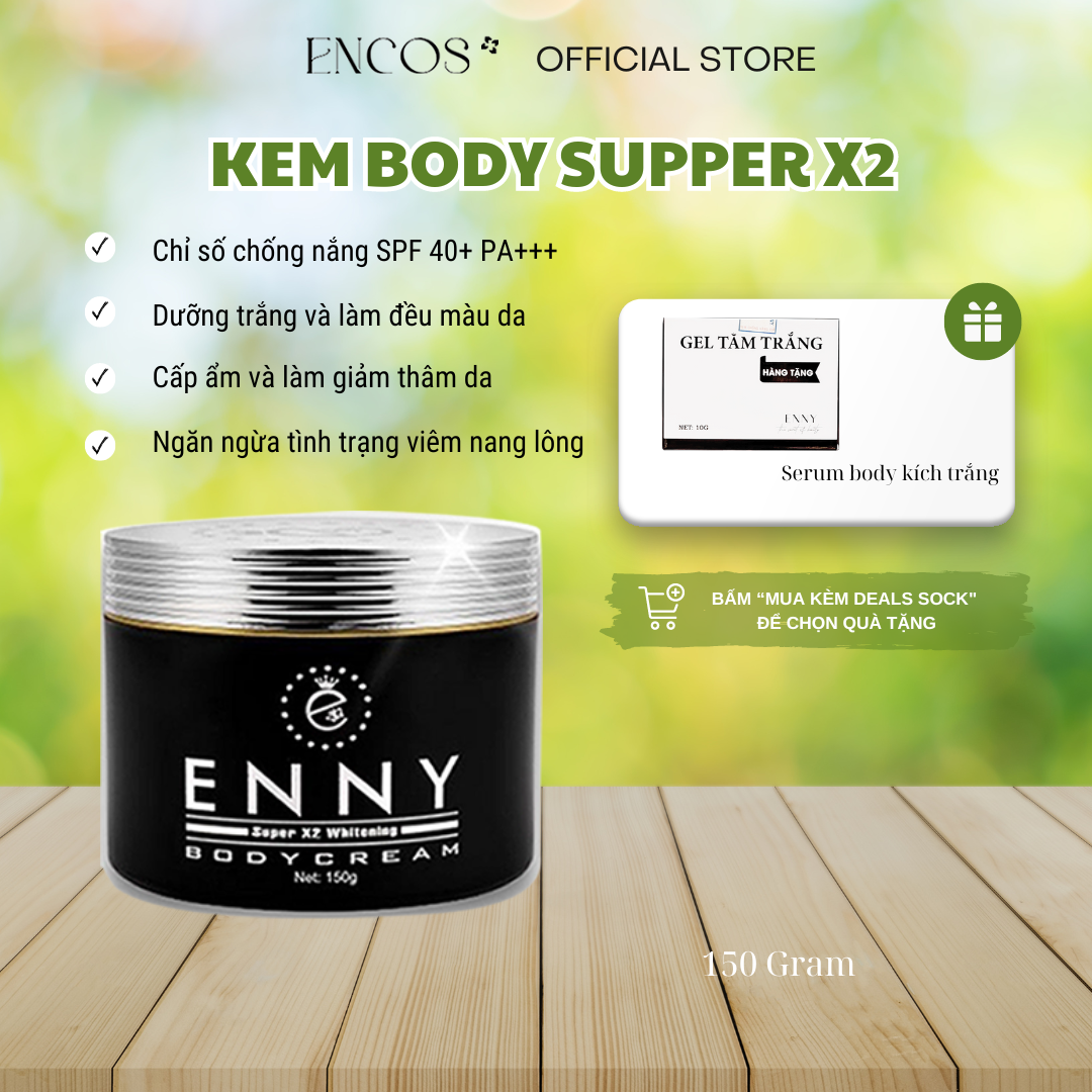 Kem body x2 dưỡng trắng da chống nắng enny 150 gram - tặng kèm serum body tắm trắng
