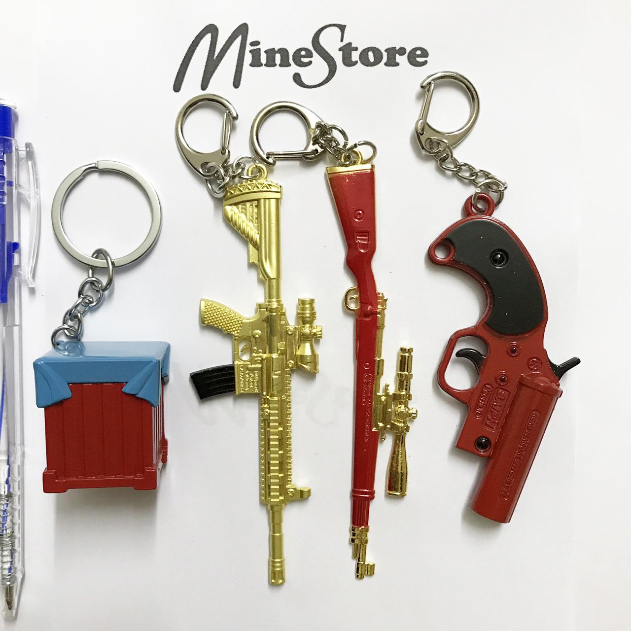 Combo 4 Móc Khóa PUBG: Hòm Thính, Tín Hiệu Pubg, Kar 98, M416 Bản GOLD