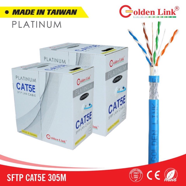 Cáp mạng golden link cat 5e utp màu cam trắng