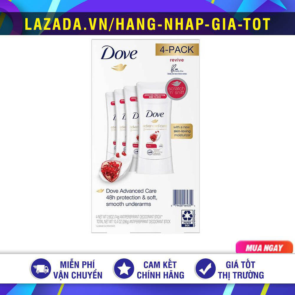 Set 4 lăn khử mùi dove advanced care revive 48h chiết xuất từ lựu 74g