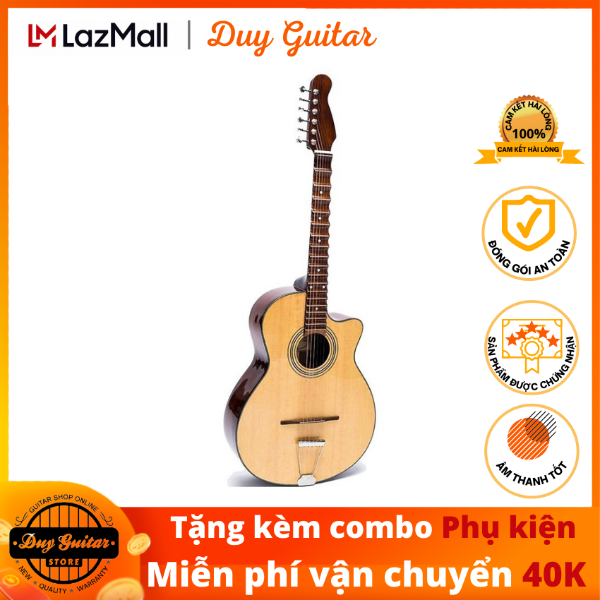 Đàn guitar phím lõm DGVC-100 gỗ Hồng Đào đờn guitar vọng cổ, cải lương,, dáng A khuyết cho âm thanh mùi vọng cổ, cần đàn thẳng, tặng combo phụ kiện Duy Guitar