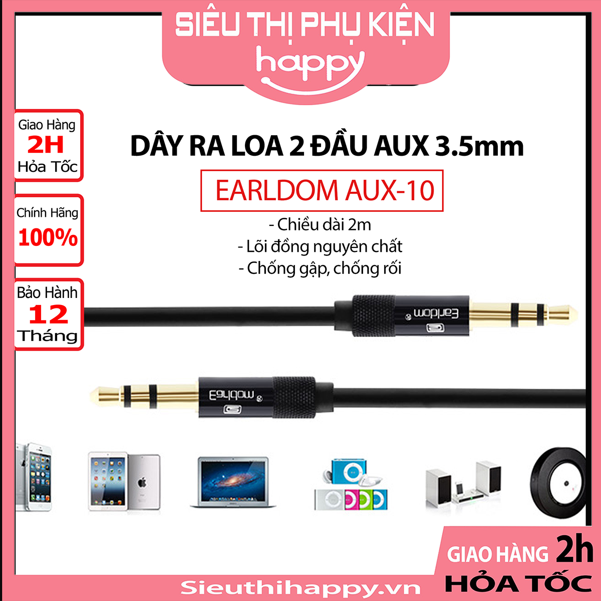 Dây ra loa 2 đầu 3.5mm earldom aux - 10