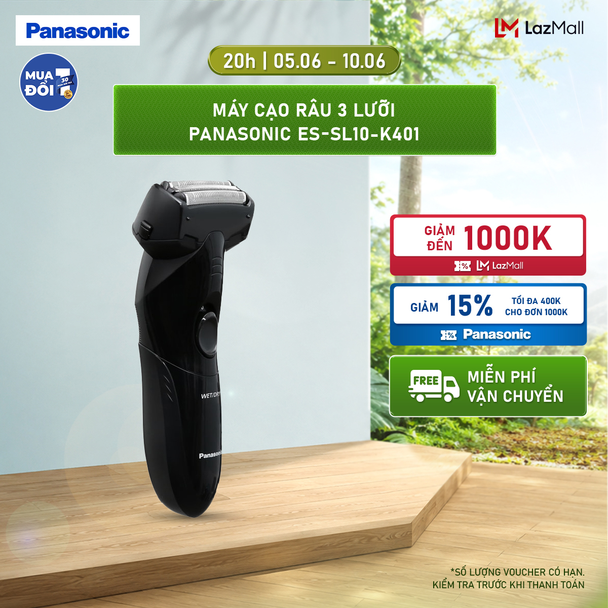 Máy Cạo Râu 3 Lưỡi Panasonic ES-SL10-K401- Lưỡi Cắt Hình Cung An Toàn Cho Da - Thiết Kế Hiện Đại – pin AA – Dễ Dàng Vệ Sinh - Bảo Hành Chính Hãng 12 tháng