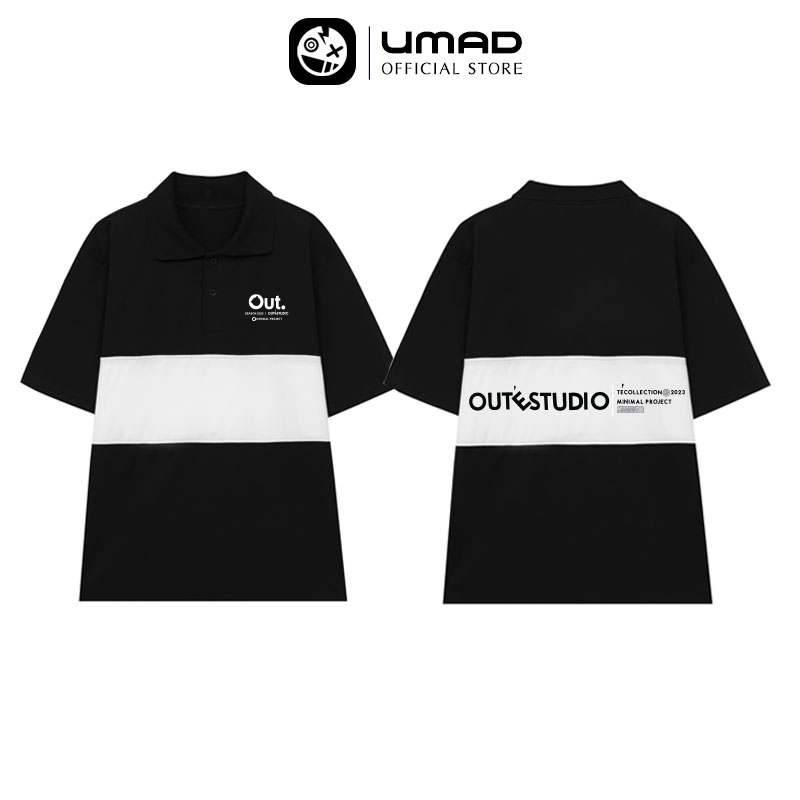 Áo polo local brand Umad Unisex tay lỡ chất cá sấu cross cut form rộng mẫu OUTERITY đen phối trắng thoáng mát co giãn