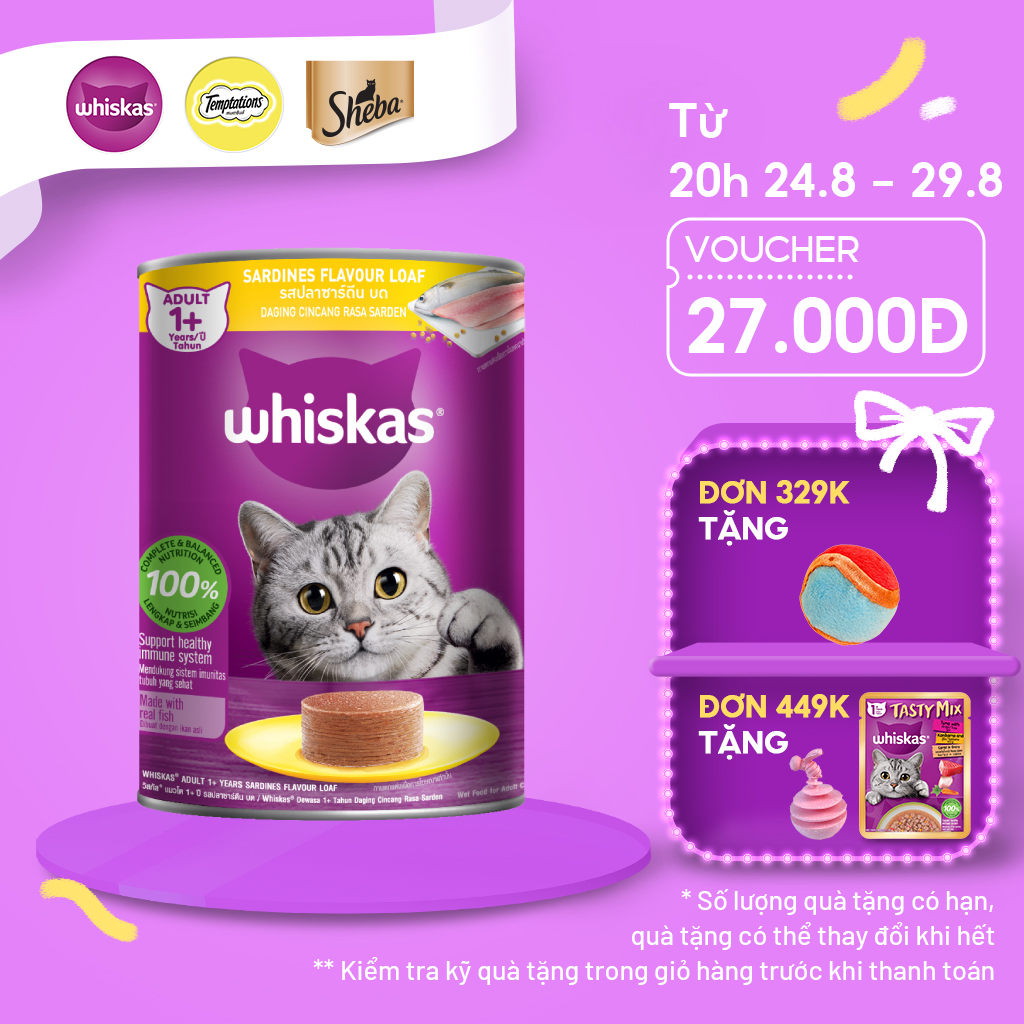 Thức Ăn Cho Mèo Trưởng Thành Dạng Pate WHISKAS 400G (1 Lon)