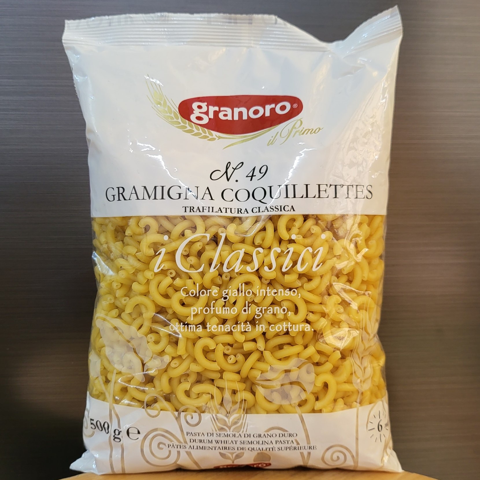GRANORO - gói 500g / Số 49 - NUI HÌNH MÓC CÂU / Ý / No 49 Gramigna Coquillettes Pasta