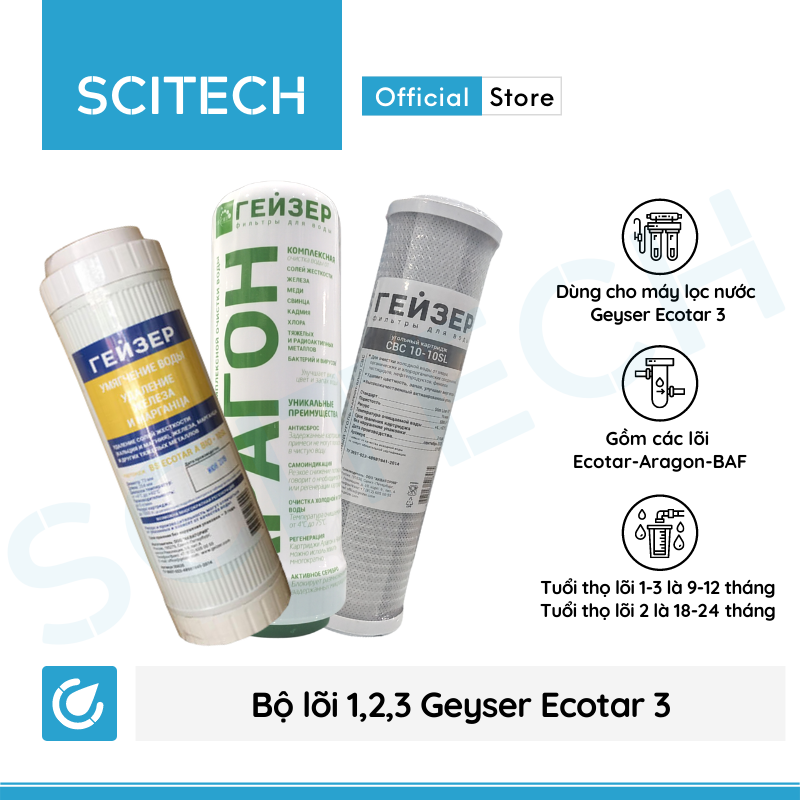 [HCM]Bộ lõi số 123 máy lọc nước Geyser Ecotar 3 (Lõi Ecotar-Aragon-BAF/CBC)