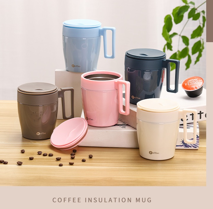  (tặng muỗng inox ) Ly giữ nhiệt  C32 creative  inox 304 dung tích 330 ml có tay cầm loại tốt -ly giu nhiet - binh giu nhiet