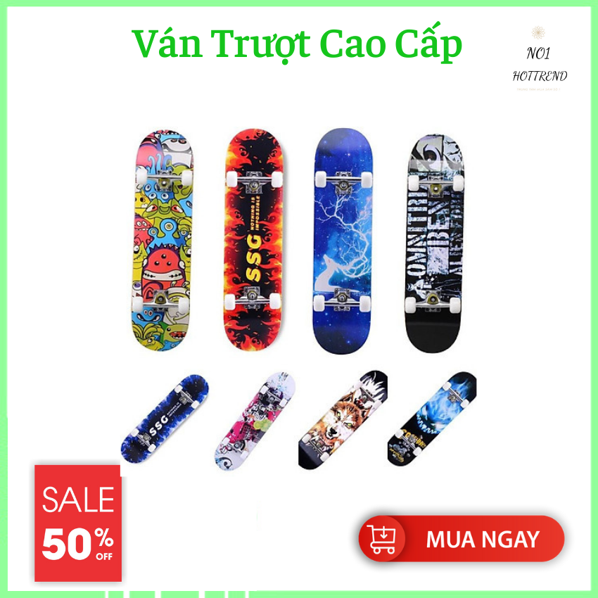 [ MIỄN SHIP+ BẢO HÀNH 3 NĂM ] Ván Trượt Mặt Nhám, Mặt Hình Siêu Ngầu, Thể Thao Người Lớn ,Trẻ Em , Bánh Cao Su Cỡ Lớn, Giúp Đổi Hướng Dễ Dàng, Chịu Lực Lên Đến 90 kg,