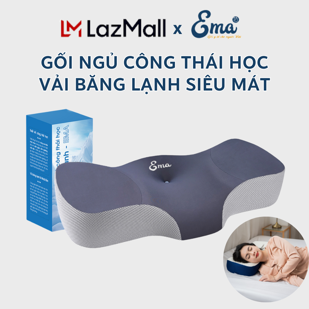  Gối Công Thái Học Băng Lạnh Ema - Gối Cao Su Non Chống Đau Cổ Vai Gáy  Chống Ngáy - Thiết Kế Cho Tư Thế Nằm Ngửa Và Nằm Nghiêng Vải Băng Lạnh 
