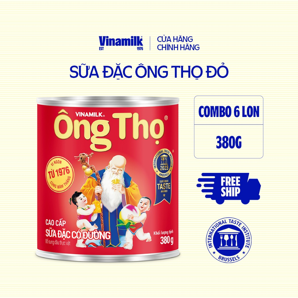 Combo 6 Lon Sữa đặc có đường Ông Thọ đỏ Hộp thiếc 380g