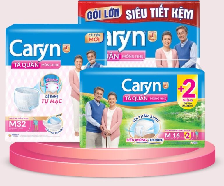 Tã quần người lớn caryn bỉm quần gói lớn size m32 l28 xl12 mỏng nhẹ chống tràn