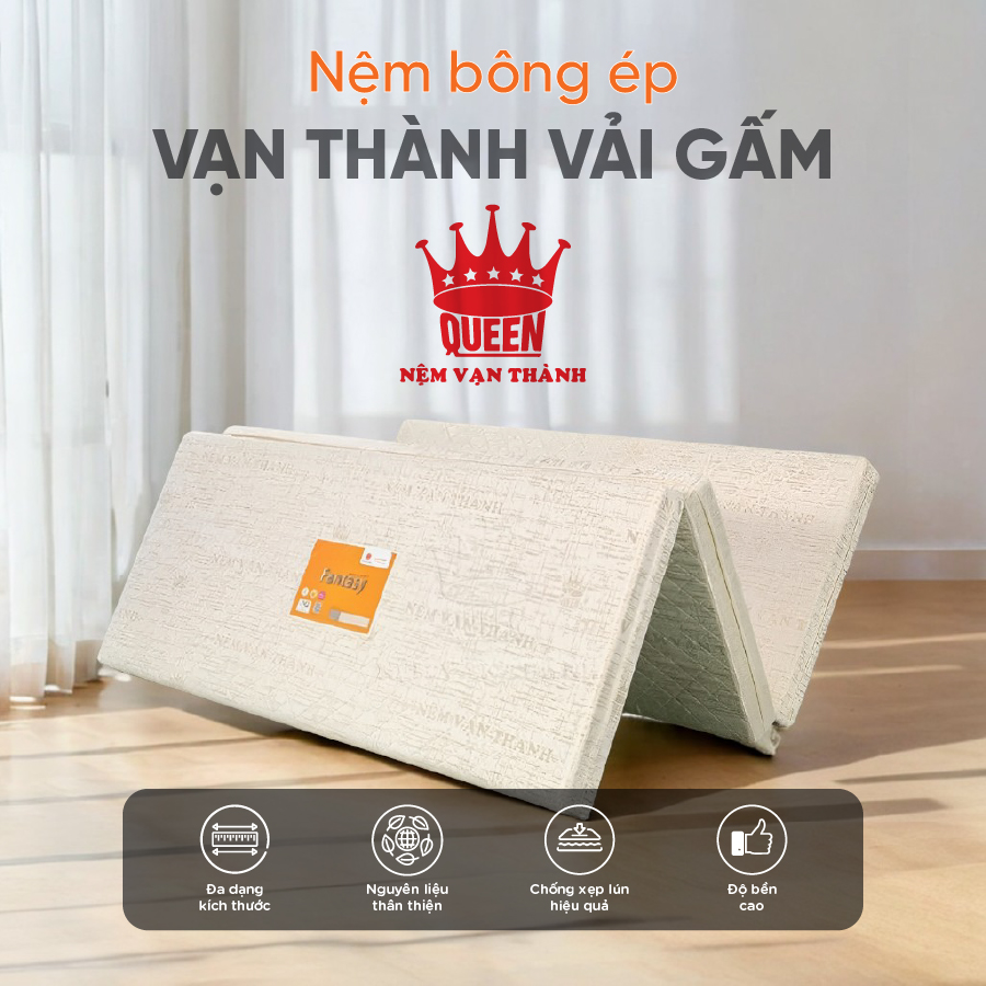 Nệm Bông Ép Vạn Thành Vải Gấm-Gấp 3-Màu ngẫu nhiên-Bảo hành 7 năm.