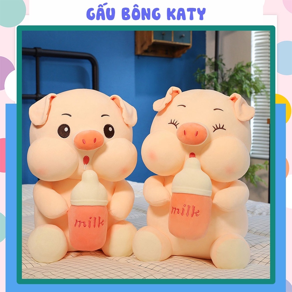 Gấu bông heo ôm bình sữa đáng yêu 80cm/60cm Thú nhồi bông heo chất liệu 100 bông gòn vải nhung siêu mềm mịn